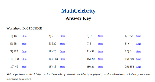 Multiplication to 20 Worksheets - Math Celebrity