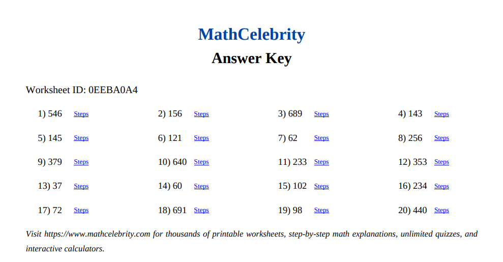 Subtraction of 3 Digit Numbers Worksheets - Math Celebrity