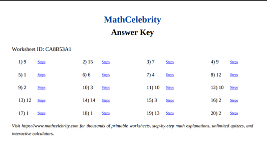Subtraction to 20 Worksheets - Math Celebrity